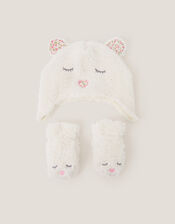 Baby Borg Bear Hat & Mitten Set, Ivory (IVORY), large
