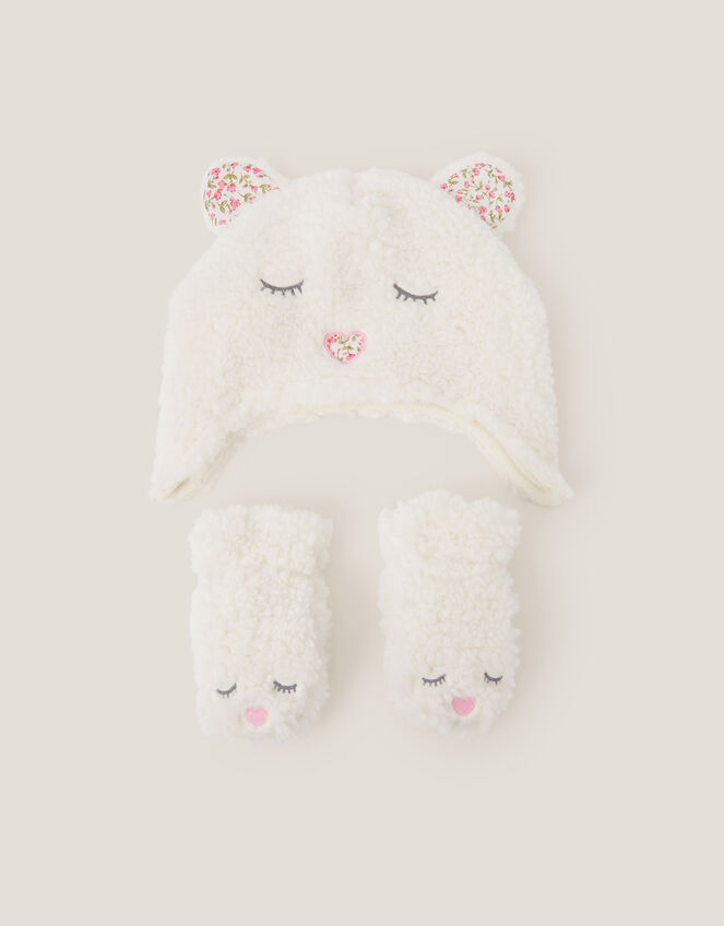 Baby Borg Bear Hat & Mitten Set, Ivory (IVORY), large