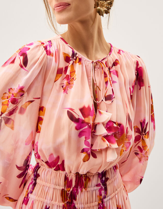 Mabel Long Sleeve Floral Maxi Dress Pink | Evening Dresses | Monsoon UK.