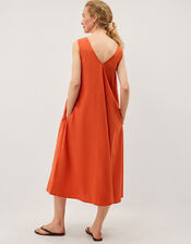 Rosalie Floral Appliqu&eacute; Cotton Midi Dress, Orange (ORANGE), large