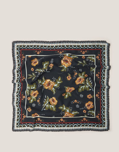Rosalie Floral Fringe Square Scarf, , large