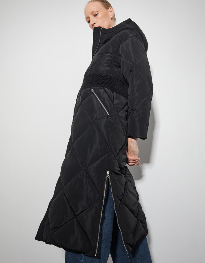 Phoebe Fleece Quilted Puffer Coat, Black (BLACK), large