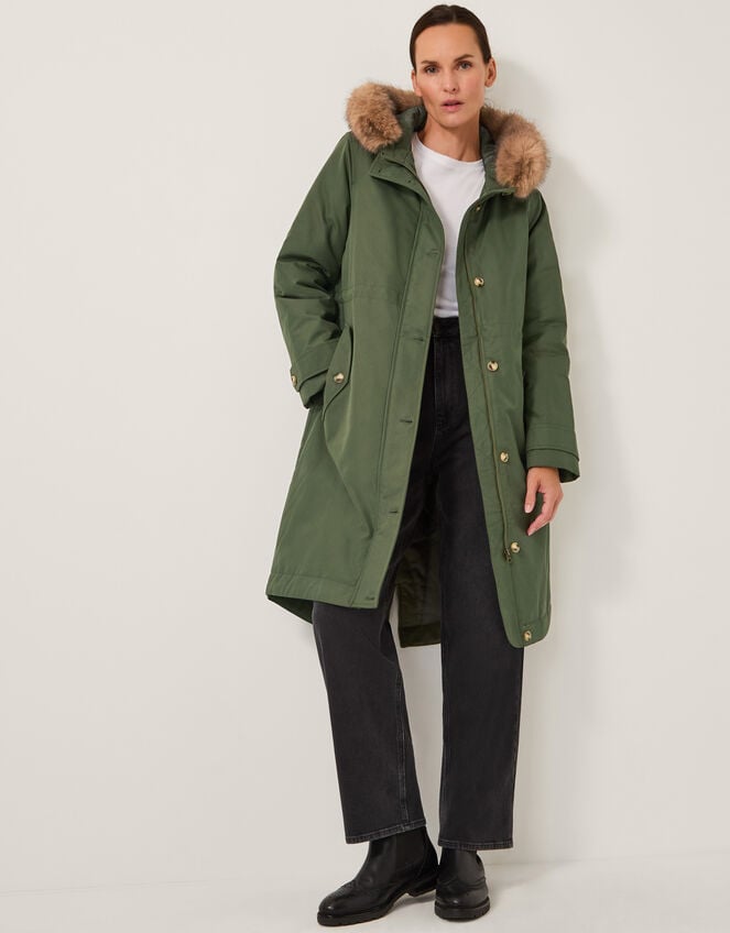 Paula Faux Fur Parka Coat, Green (KHAKI), large