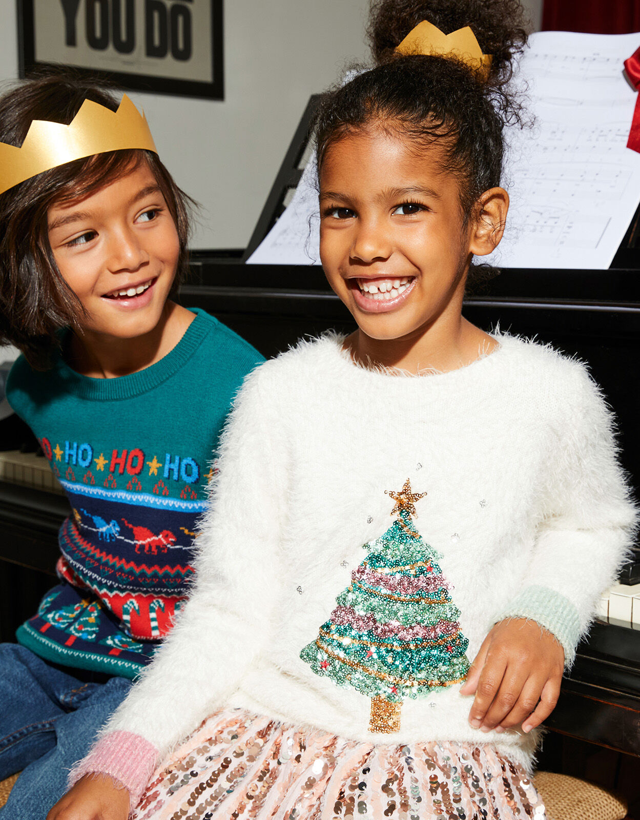 Fluffy Sequin Christmas Tree Jumper Ivory