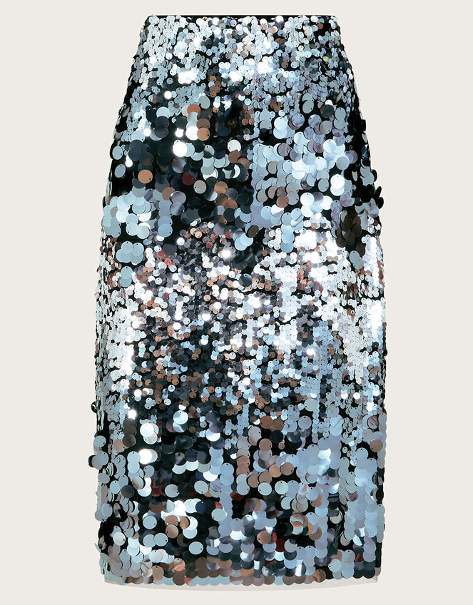 Sia Sequin Midi Skirt, Silver (SILVER), large