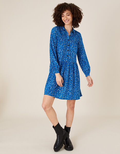 Suki Printed Shirt Dress with Organic Cotton Blue, Blue (BLUE), large