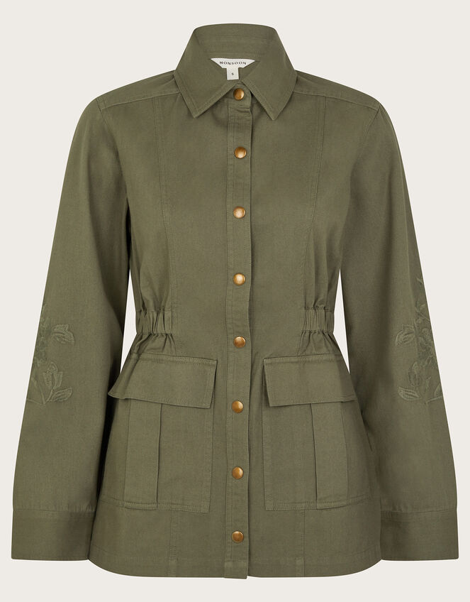 Lyria Embroidered Utility Jacket, Green (KHAKI), large