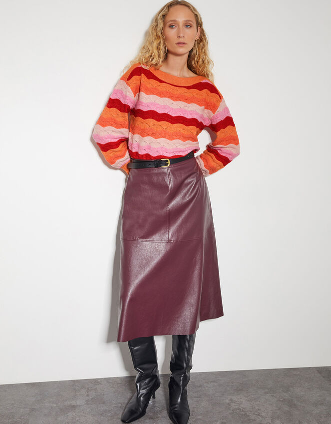 Sasha Scallop Stripe Jumper, Pink (PINK), large