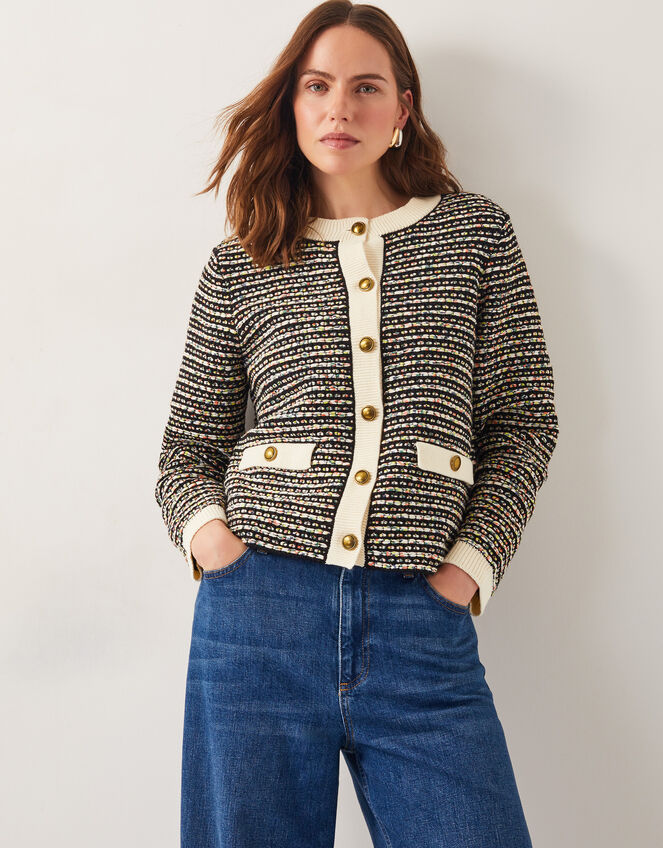 Ness Woven Knit Cardigan, Black (BLACK), large