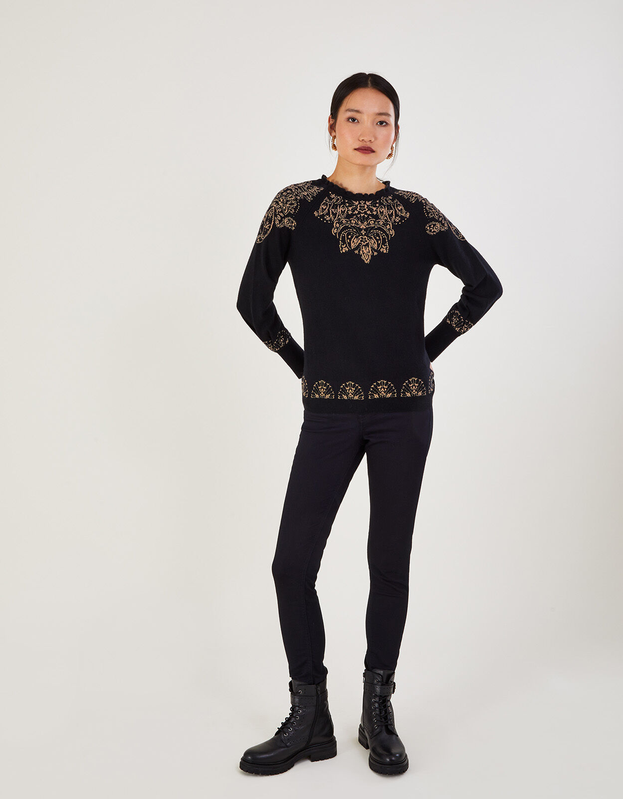 Black frill neck jumper cheap