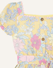 Floral Puff Sleeve Dress in Linen Blend, Yellow (YELLOW), large