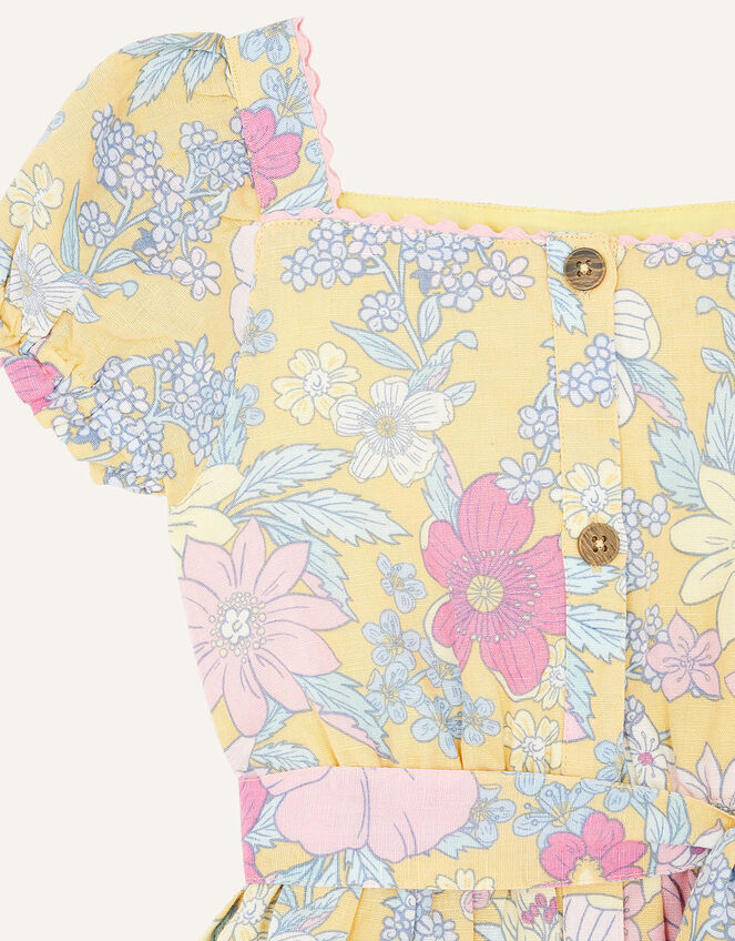 Floral Puff Sleeve Dress in Linen Blend, Yellow (YELLOW), large
