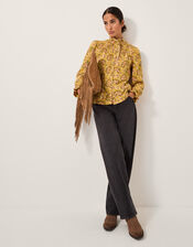Mabel Paisley Jersey Frill Shirt, Yellow (OCHRE), large