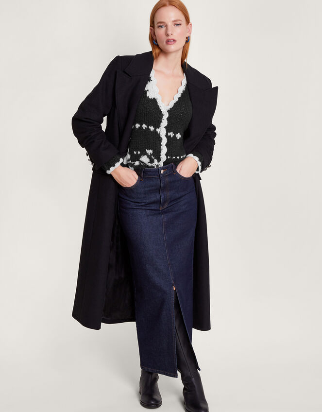 Mandy Scallop Monochrome Cardigan , Black (BLACK), large