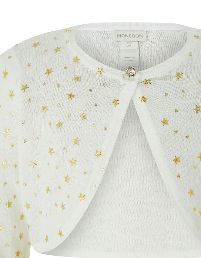 Metallic Star Cropped Cardigan, Ivory (IVORY), large