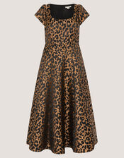 Anna Leopard Print Midi Dress, Camel (BEIGE), large