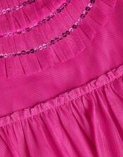 Emma Sequin Ruffle Dress, Pink (BRIGHT PINK), large