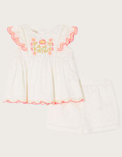 Baby Dobby Floral Top and Short Set, Ivory (IVORY), large