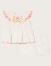Baby Dobby Floral Top and Short Set, Ivory (IVORY), large
