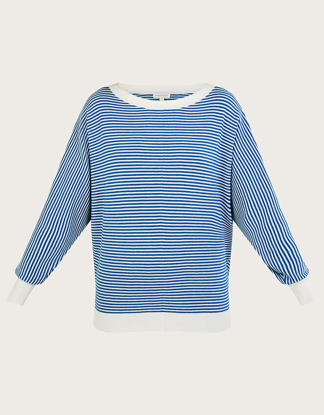Nautical Button Detail Stripe Button Jumper, Blue (BLUE), large