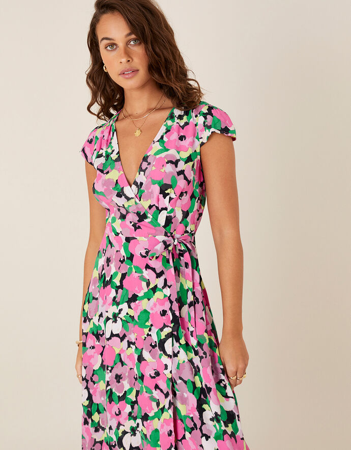 Floral Wrap Dress in Sustainable Viscose Pink Day Dresses Monsoon UK.