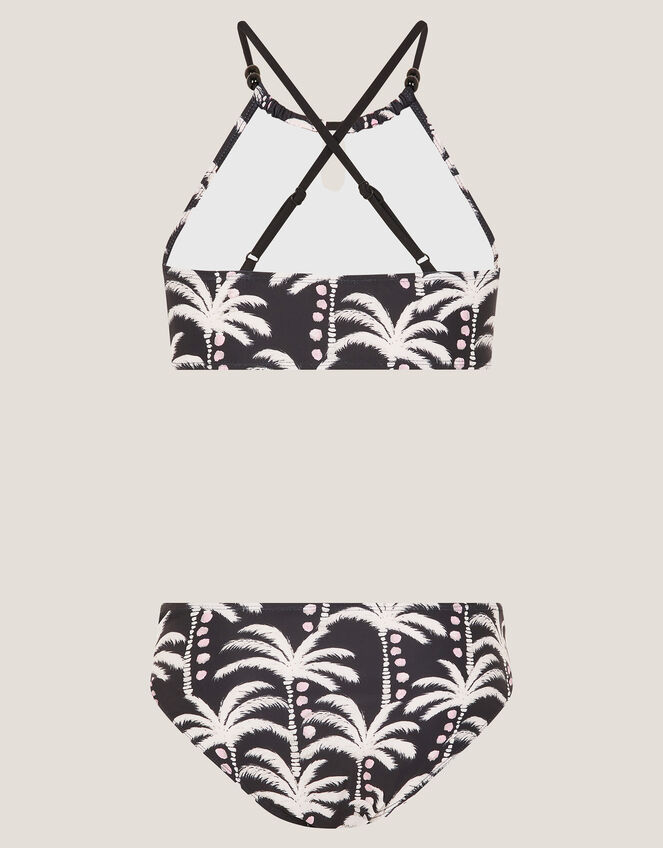 Palm Print Bralette Bikini Set, Black (BLACK), large