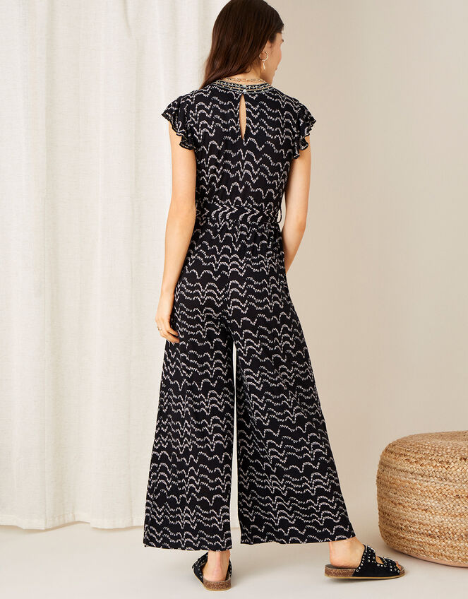 Martha Printed Jersey Jumpsuit, Black (BLACK), large