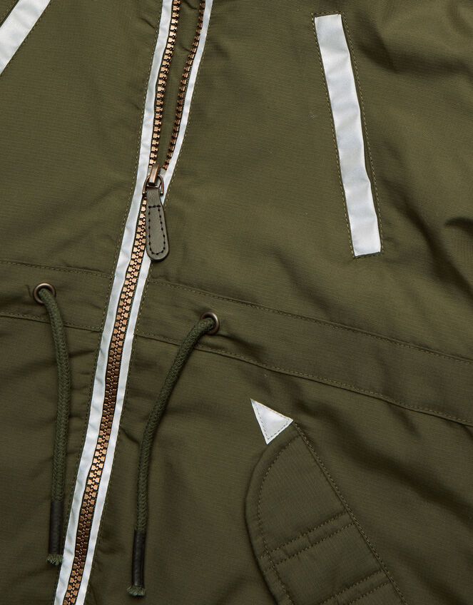 Reflective Hooded Parka Coat, Green (KHAKI), large