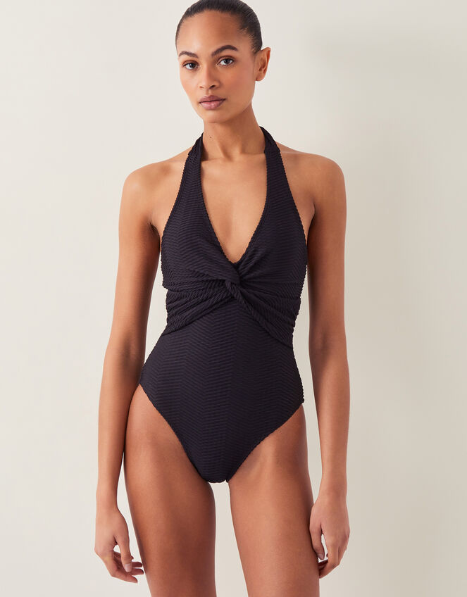 Alicia Rib Halter Swimsuit Black