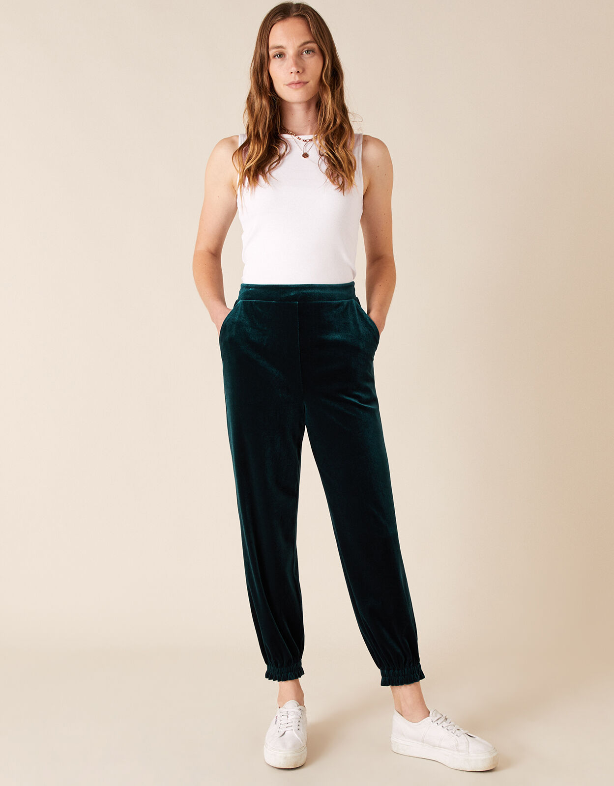 Velvet Joggers Green | Trousers