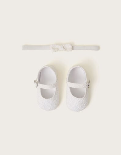 Baby Lacey Heart Booties and Bando Set, Ivory (IVORY), large