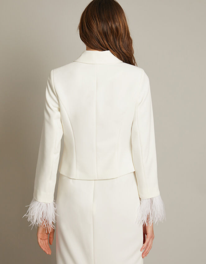 Luisa Feather Cuff Wedding Jacket, Ivory (IVORY), large