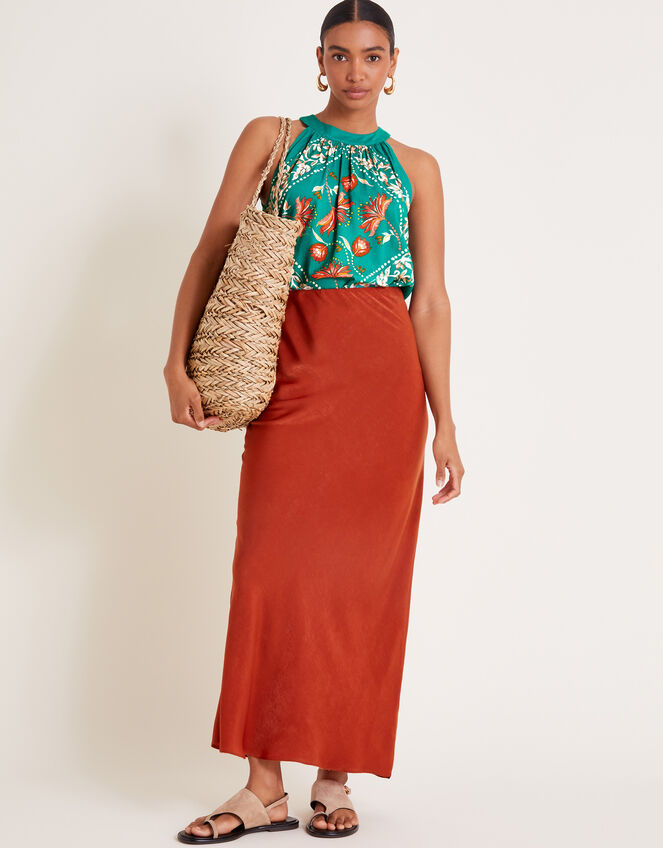 Mila Scarf Print Halter Top, Teal (TEAL), large