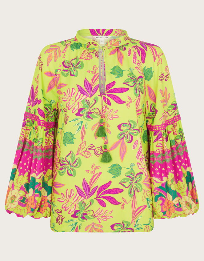 Vita Floral Top, Green (LIME), large