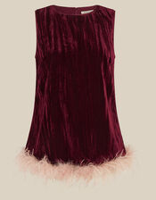 Emma Sleeveless Feather Crushed Velvet Top, Red (BURGUNDY), large