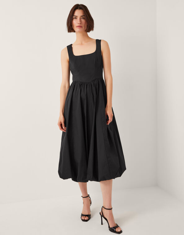 Prim Sleeveless Bubble Hem Midi Dress, Black (BLACK), large
