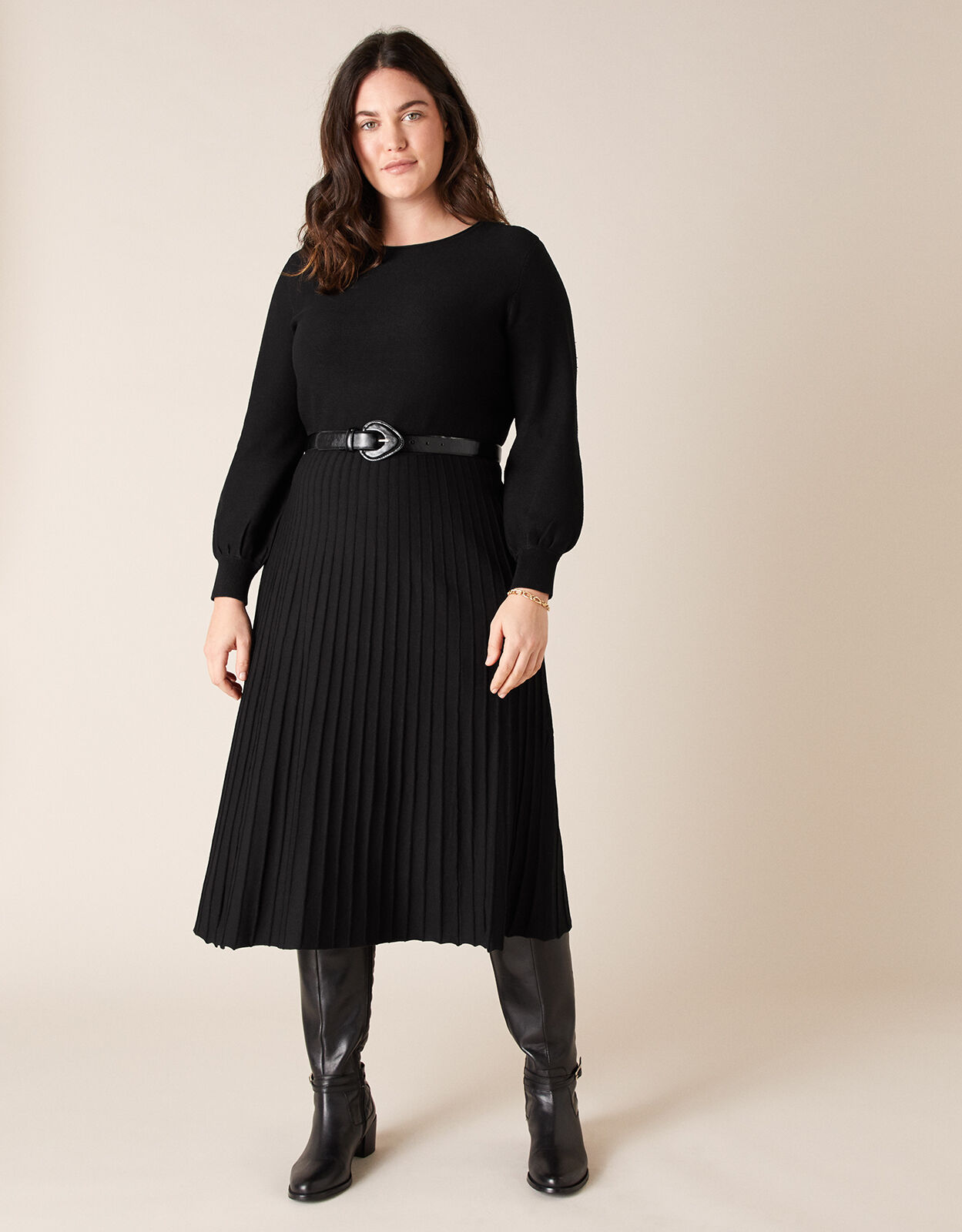 Pleated Skirt Knit Dress with LENZING ECOVERO Black