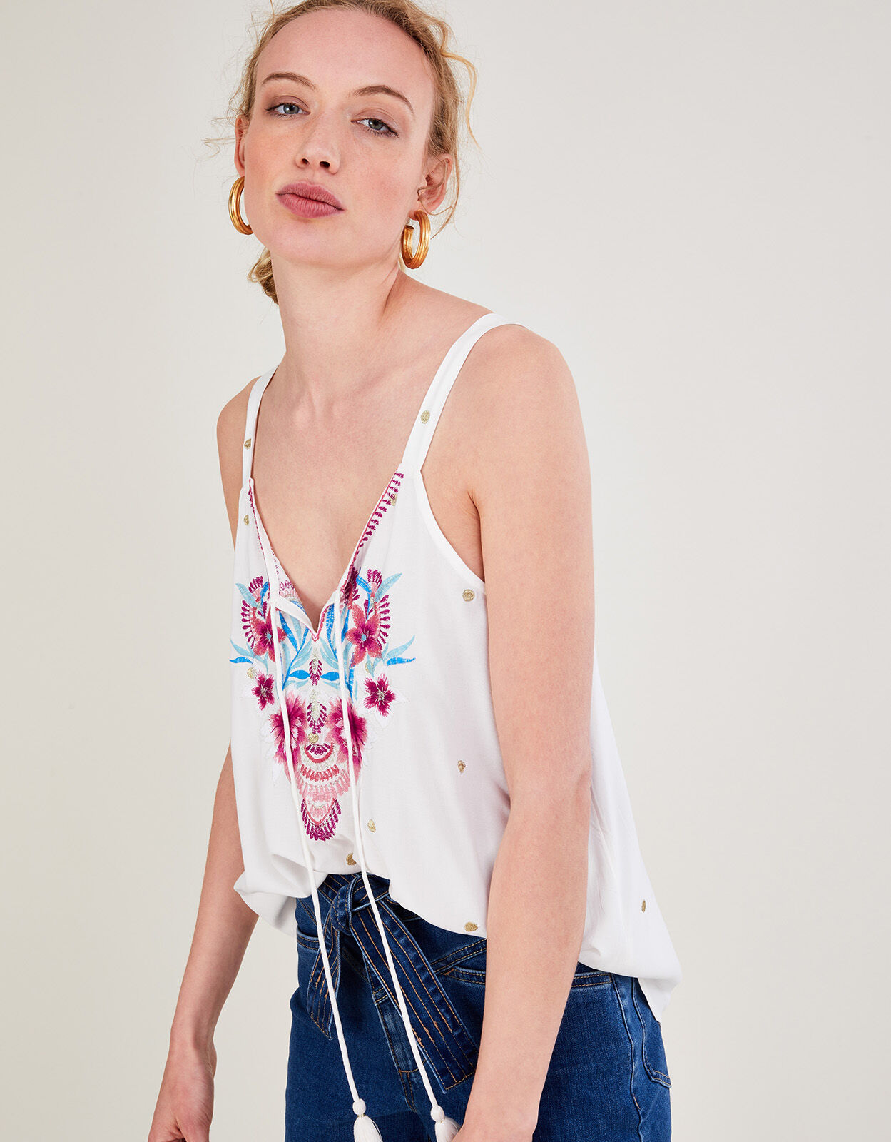 Embroidered Cami Top in LENZING™ ECOVERO™ White | Vests Embroidered Cami Top in LENZING™ ECOVERO™ White | Vests