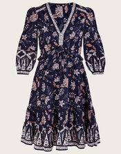 Floral Knee Dress, Blue (NAVY), large