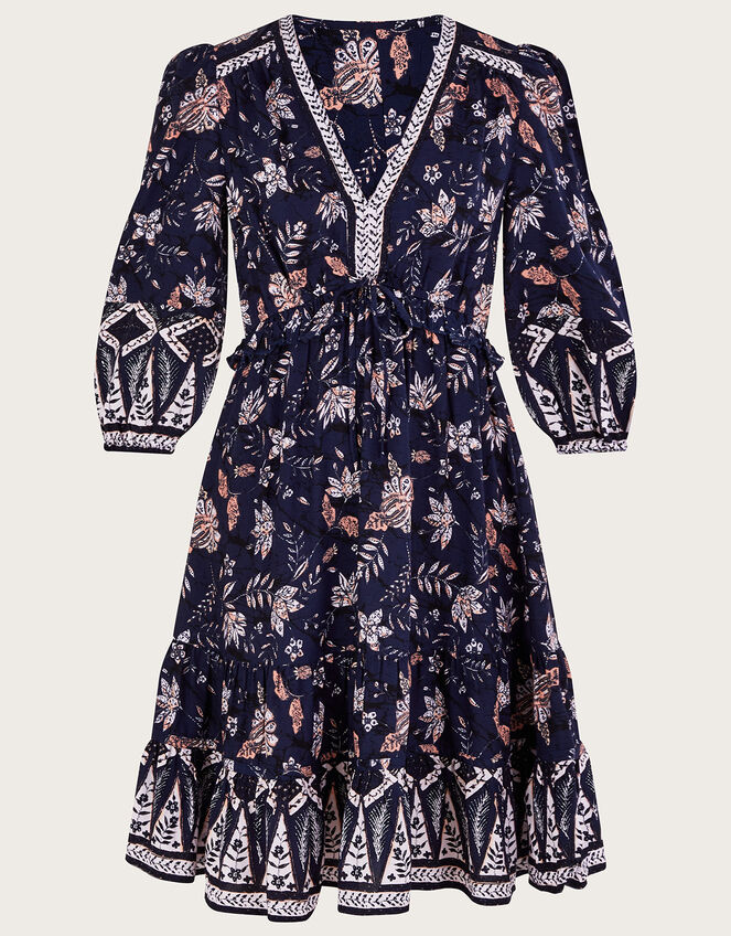 Floral Knee Dress, Blue (NAVY), large