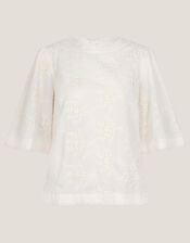 Harika Floral Embroidered Top, Ivory (IVORY), large
