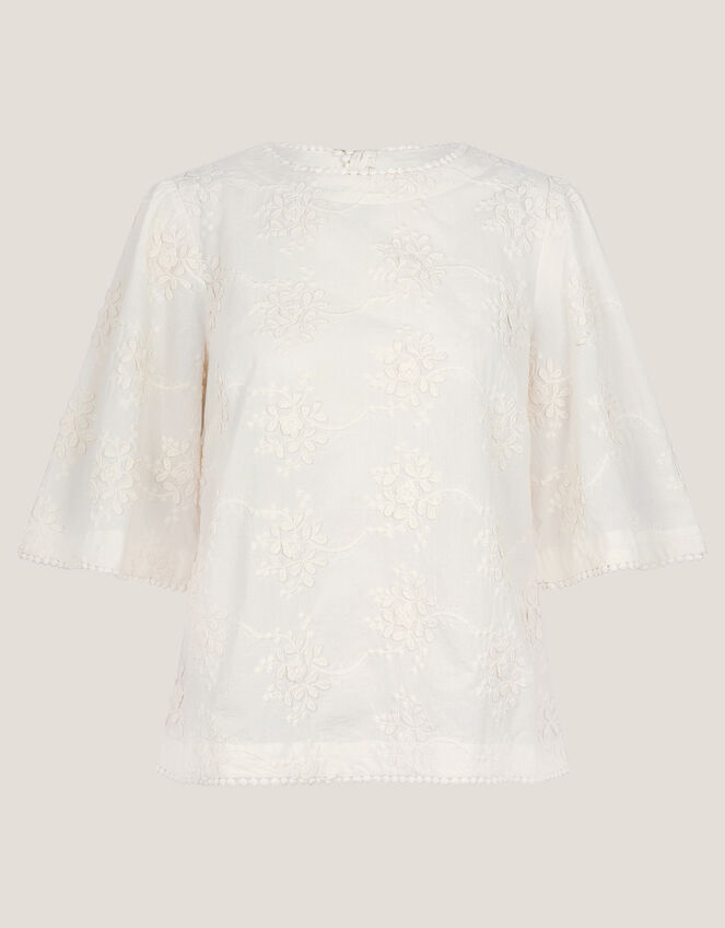 Harika Floral Embroidered Top, Ivory (IVORY), large