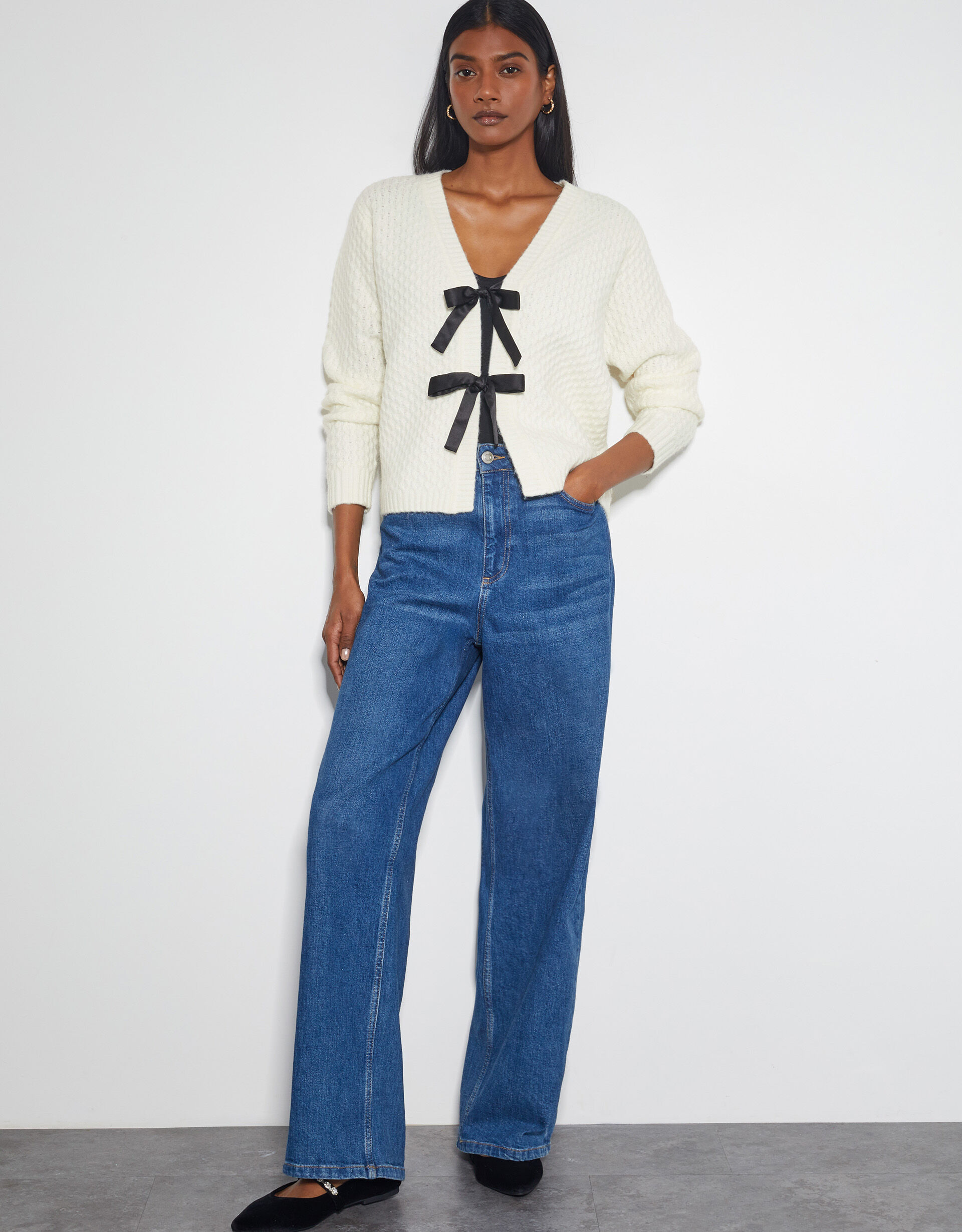 Tina Bow Tie Cardigan Ivory