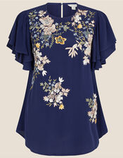 Floral Embroidered Top, Blue (NAVY), large