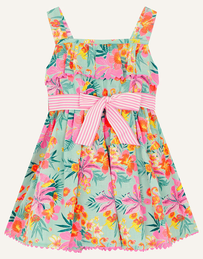 Baby Tropical Flamingo Dress, Blue (AQUA), large