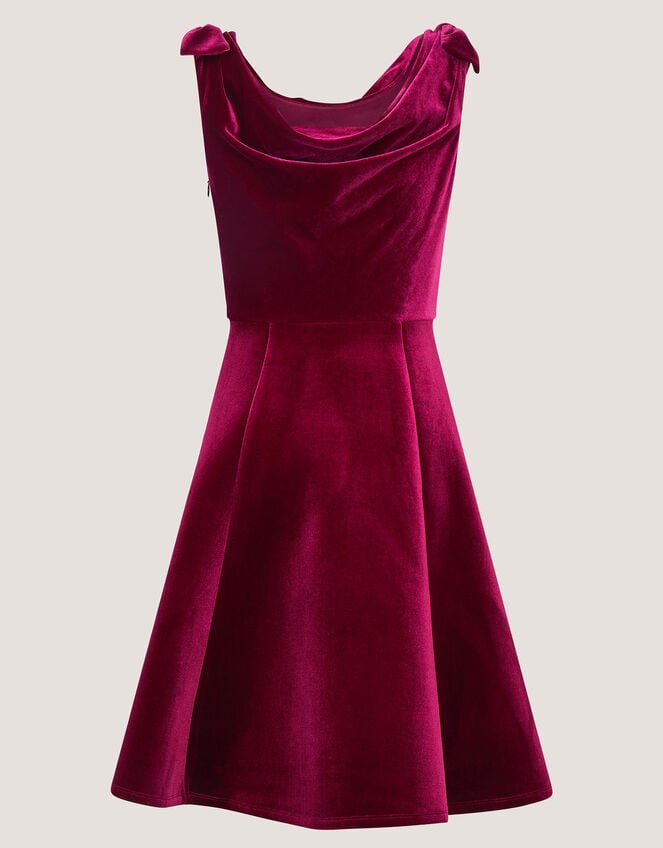 Margot Drape Velvet Party Dress, Red (BURGUNDY), large