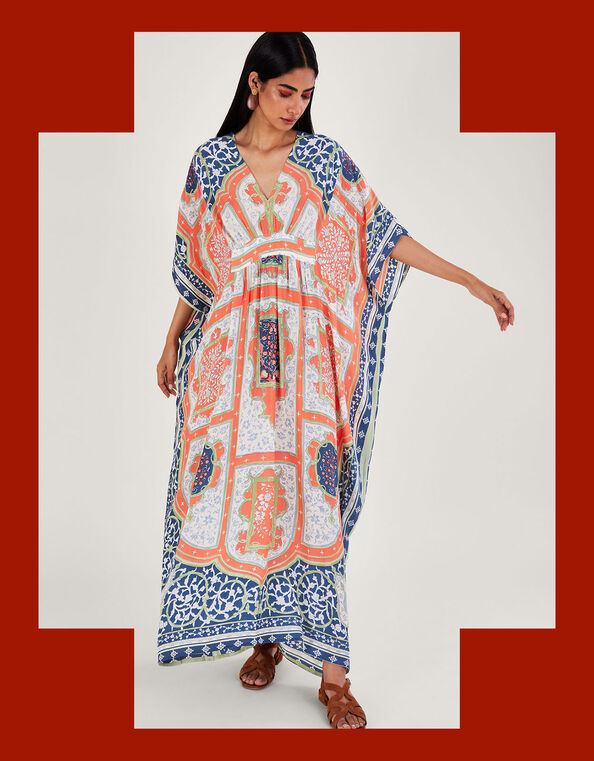 One Hundred Stars Indian Summer Maxi Kaftan, Orange (CORAL), large