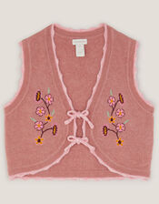 Rose Embroidered Knitted Waistcoat, Pink (PINK), large