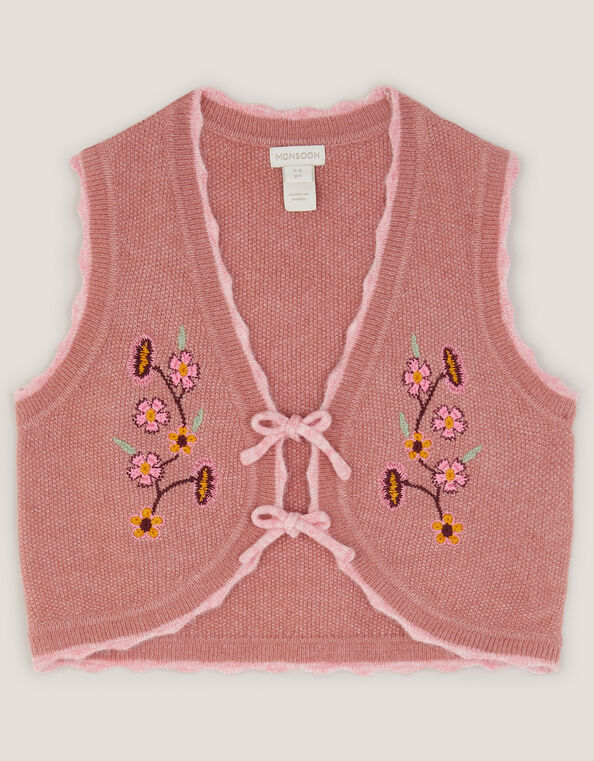 Rose Embroidered Knitted Waistcoat, Pink (PINK), large