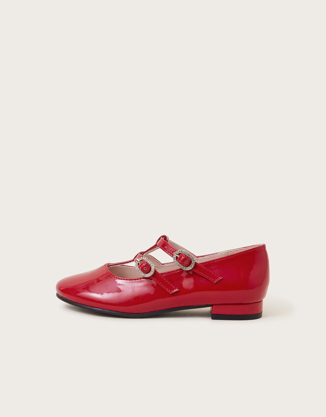 Patent Faux Leather Two-Strap Flats, Red (RED), large